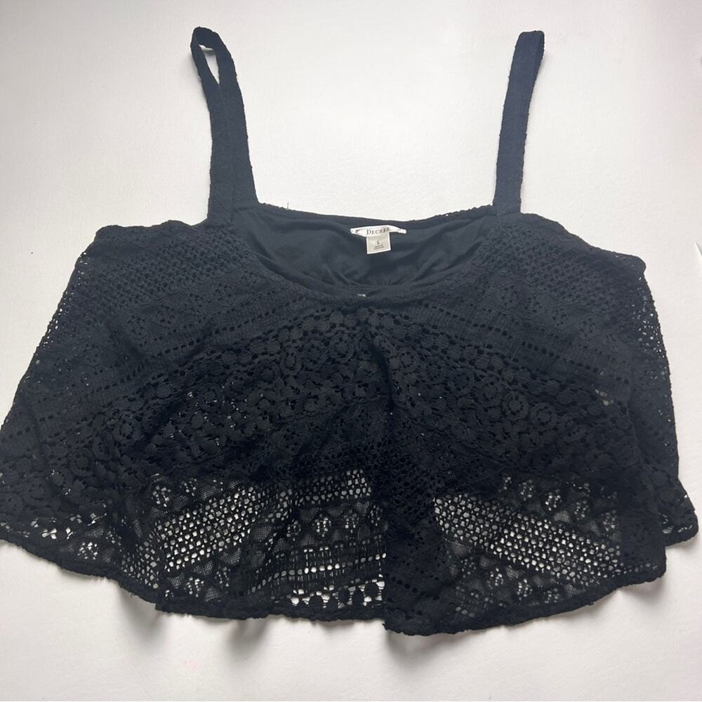 Decree Women’s  Crochet Style Flowy Swimsuit Black Bralette Top Sz L